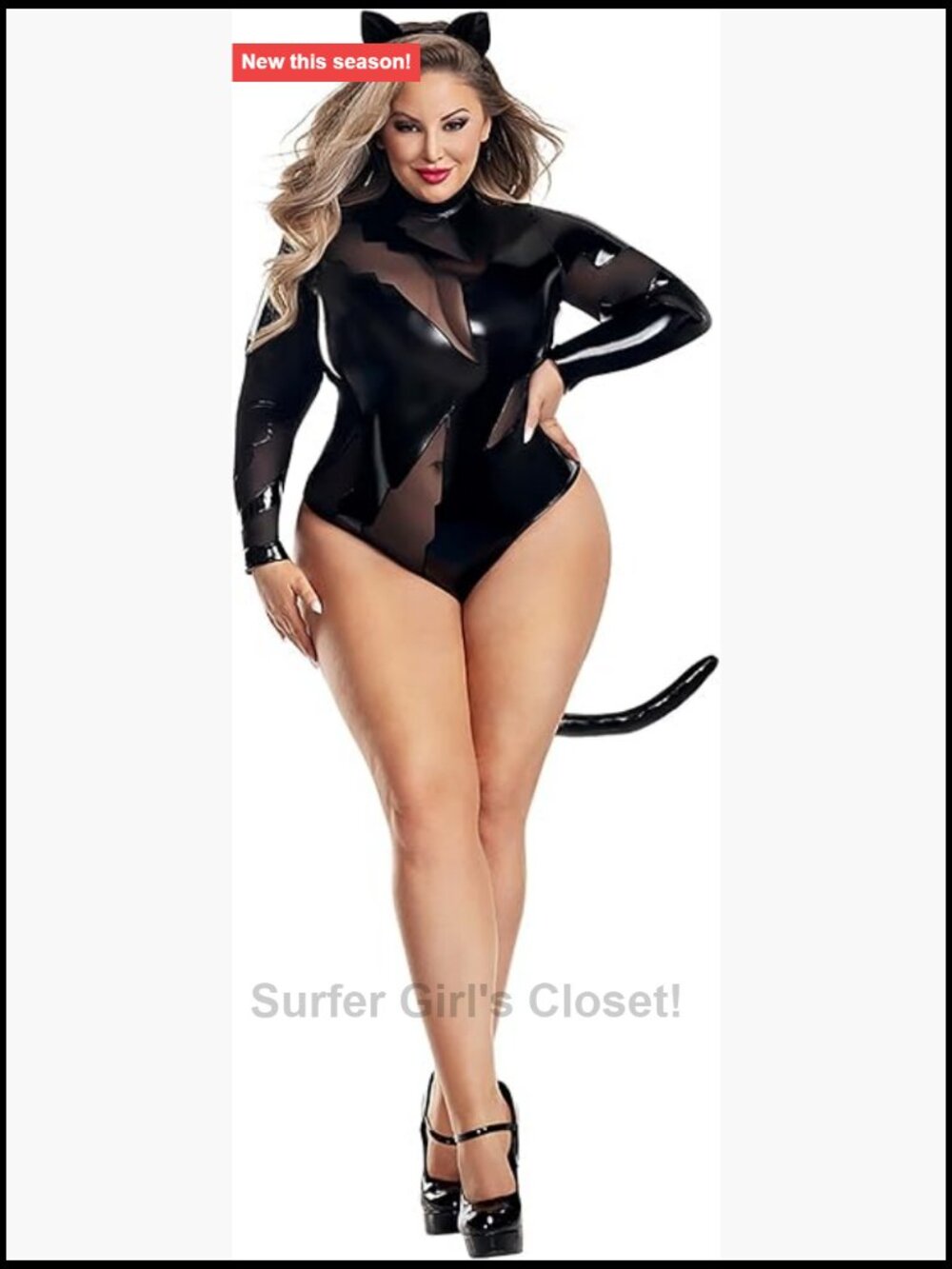 Plus Size Cat Costume Bodysuit with Tail and Headpiece Halloween